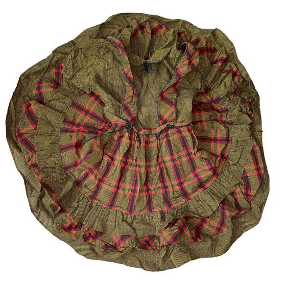 VTG 70s 80s Chic Tots Girls 5/6? Dress Pinafore Plaid Stripe Circle - Picture 1 of 10